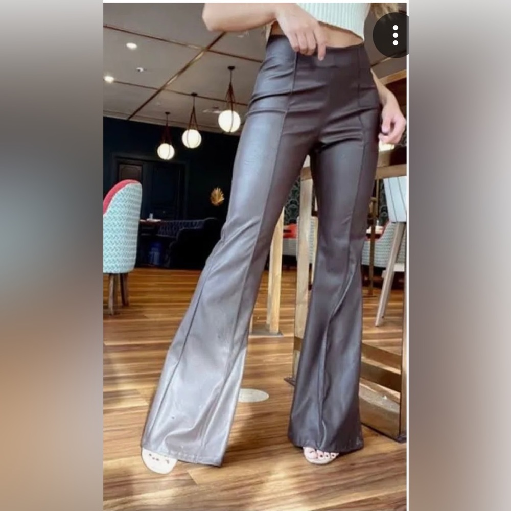 Lane 201 vegan leather brown flare pants.